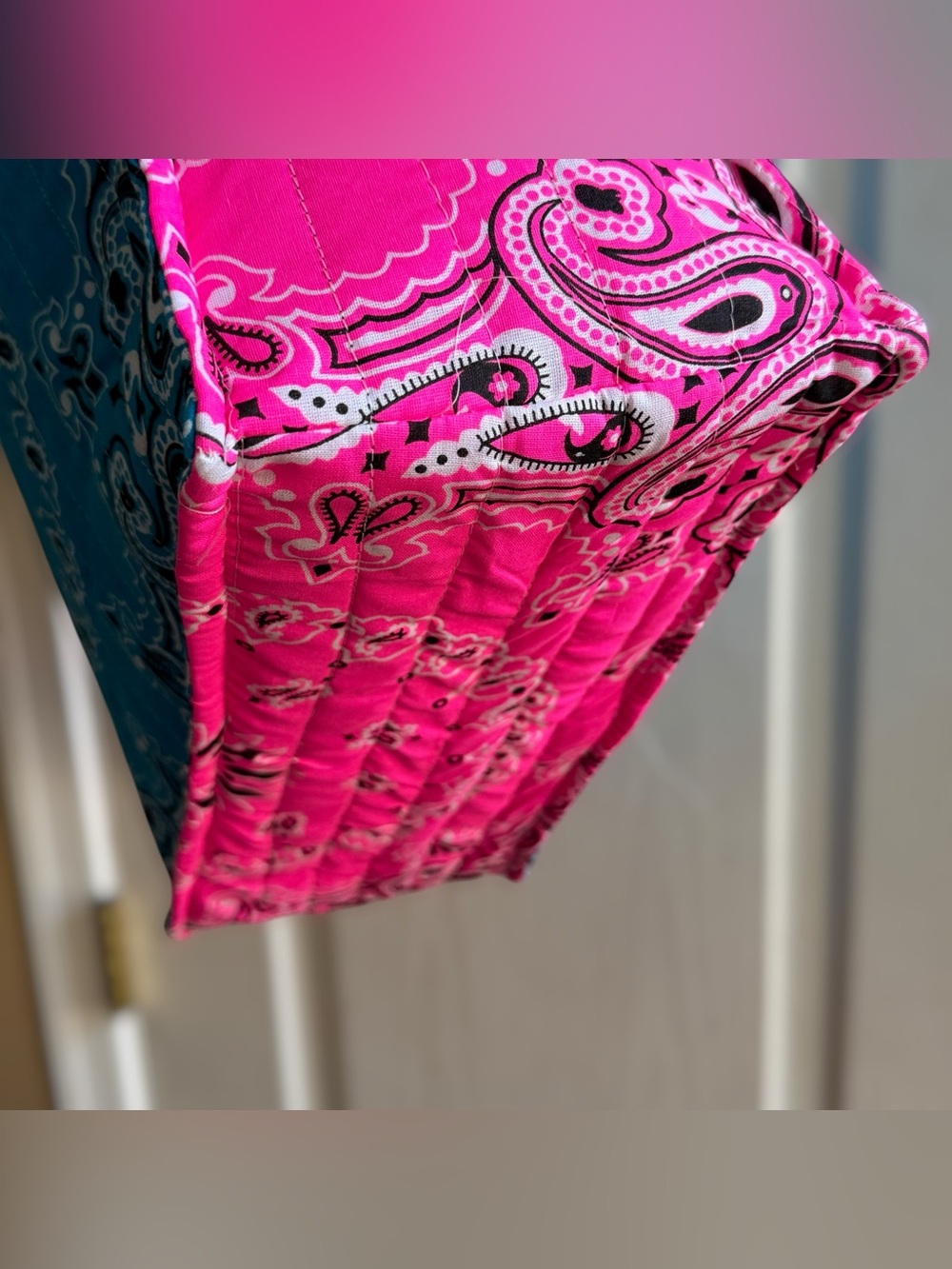 WHERE DID YOU GET THAT BAG Handmade Quilted Bandana Bag Turquoise & Pink - Picture 11 of 16